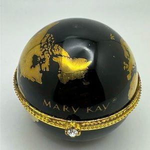 Mary Kay 50th Anniversary One Woman Can Black & Gold Globe Hinged Trinket Box